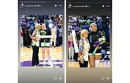 Mulkey poses with Reese and HVL during the WNBA preseason game | @coachkimmulkey/ig